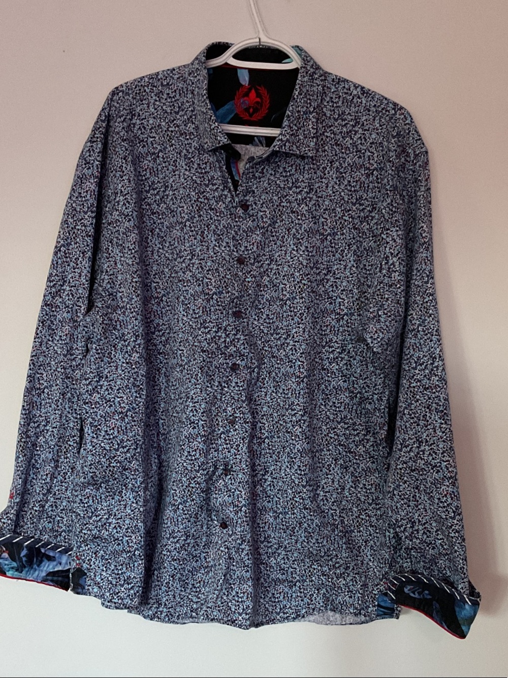 Speckled Blue, White & Red Long-Sleeve Button-Up Shirt